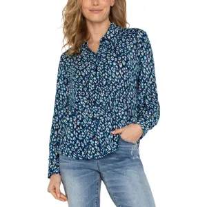 Liverpool Button Front Long Sleeve Woven Blouse