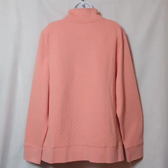 L.L.Bean Warm Coral 1/4 Zipper Pull   Over Quilted Long Sleeve Sweater. 3X