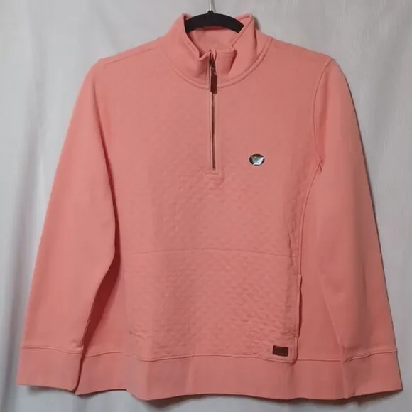 L.L.Bean Warm Coral 1/4 Zipper Pull   Over Quilted Long Sleeve Sweater. 3X