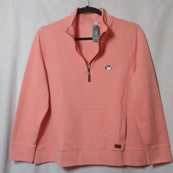 L.L.Bean Warm Coral 1/4 Zipper Pull   Over Quilted Long Sleeve Sweater. 3X