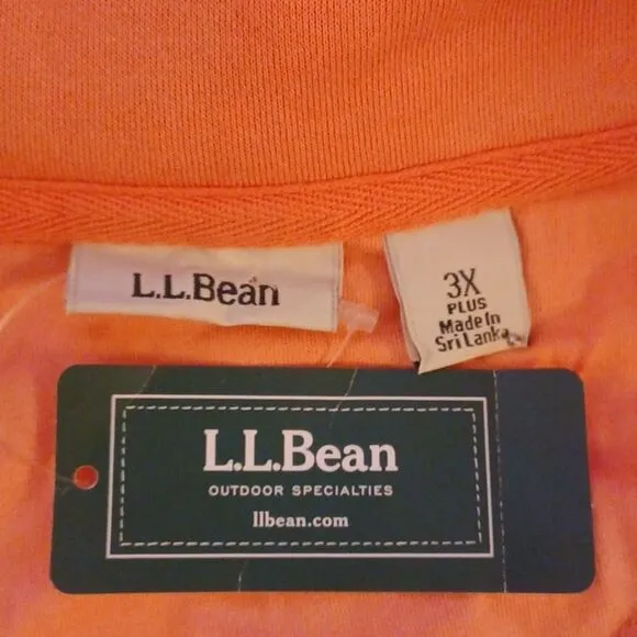 L.L.Bean Warm Coral 1/4 Zipper Pull   Over Quilted Long Sleeve Sweater. 3X