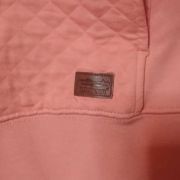 L.L.Bean Warm Coral 1/4 Zipper Pull   Over Quilted Long Sleeve Sweater. 3X