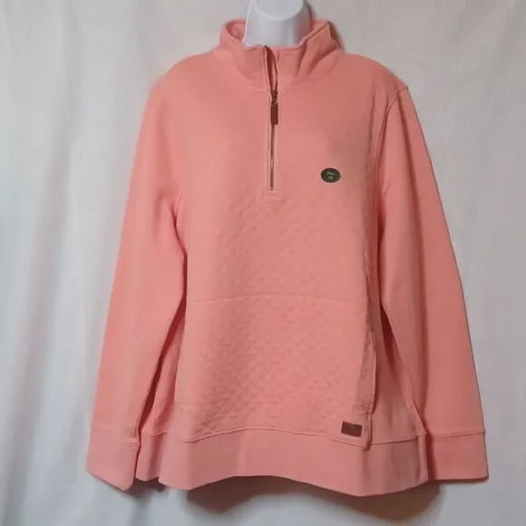 L.L.Bean Warm Coral 1/4 Zipper Pull   Over Quilted Long Sleeve Sweater. 3X