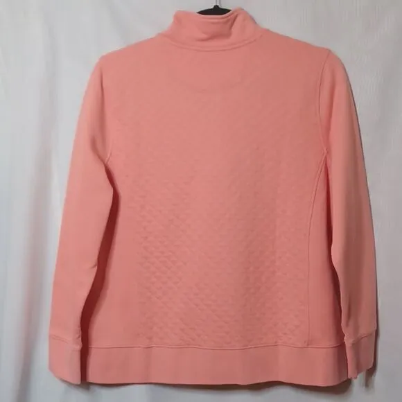 L.L.Bean Warm Coral 1/4 Zipper Pull   Over Quilted Long Sleeve Sweater. 3X