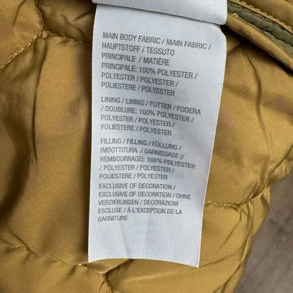 LOGO Lori Goldstein Women's Long Puffer Coat XL Olive Green Quilted Parka