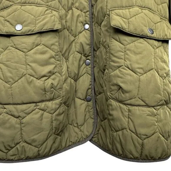 LOGO Lori Goldstein Women's Long Puffer Coat XL Olive Green Quilted Parka
