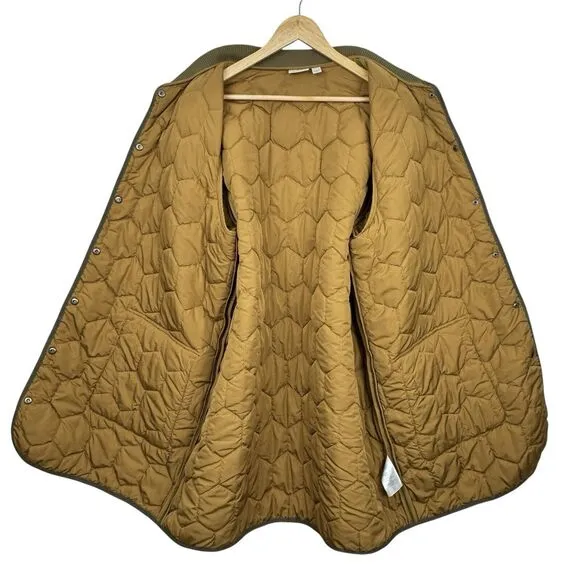 LOGO Lori Goldstein Women's Long Puffer Coat XL Olive Green Quilted Parka