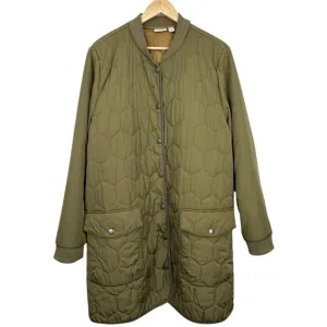 LOGO Lori Goldstein Women's Long Puffer Coat XL Olive Green Quilted Parka