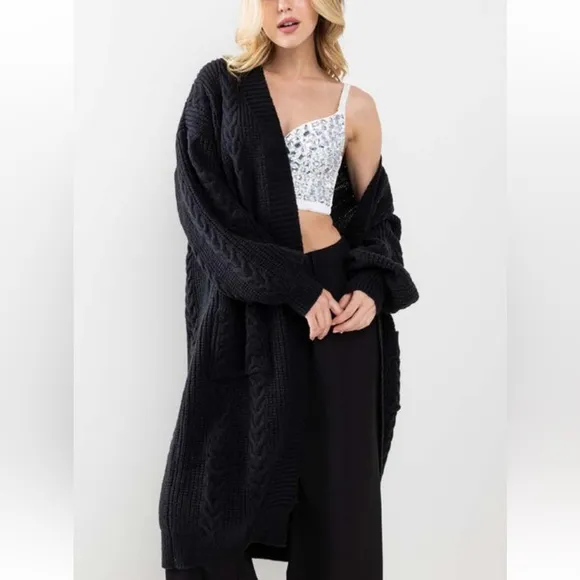 Long Relax Fit Fabulous Knit Cardigan With Pockets