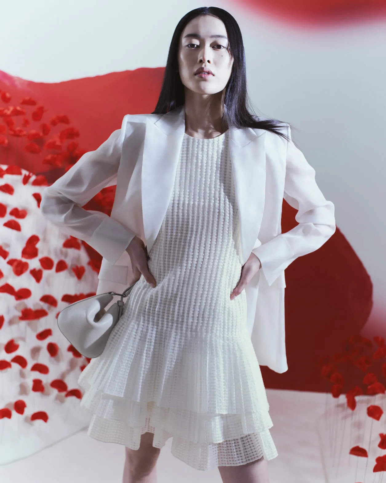 Long Tailored Jacket with Semi-Sheer Sleeve