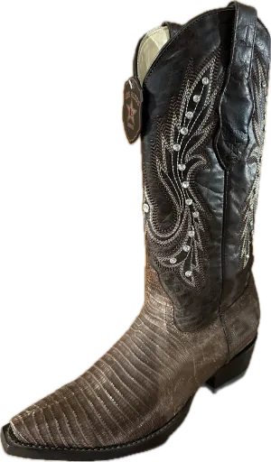 Los Altos Women's Genuine Brown Lizard with Snip Toe and Rhinestones