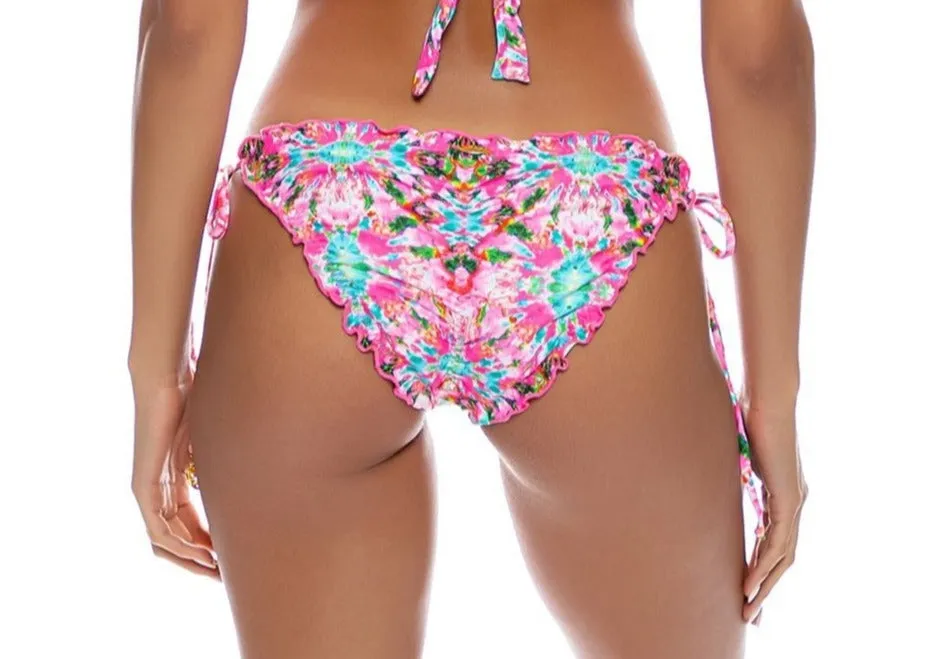 Luli Fama Wavy Ruched Back Full Tie Side Bottom Multicolor