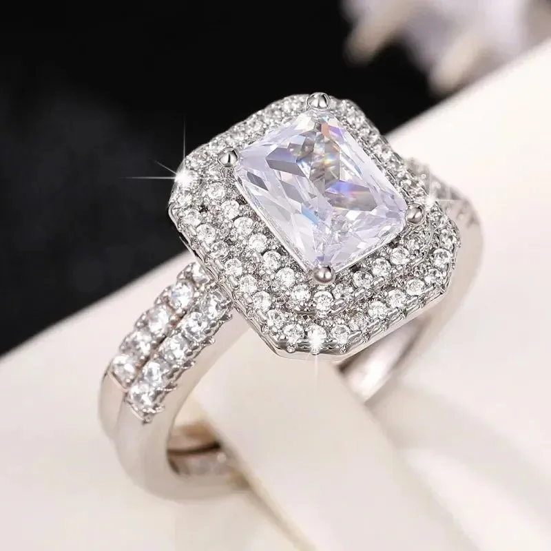 Luxury Inlaid AAA Zircon Ring Wedding Accessories Women's Jewelry