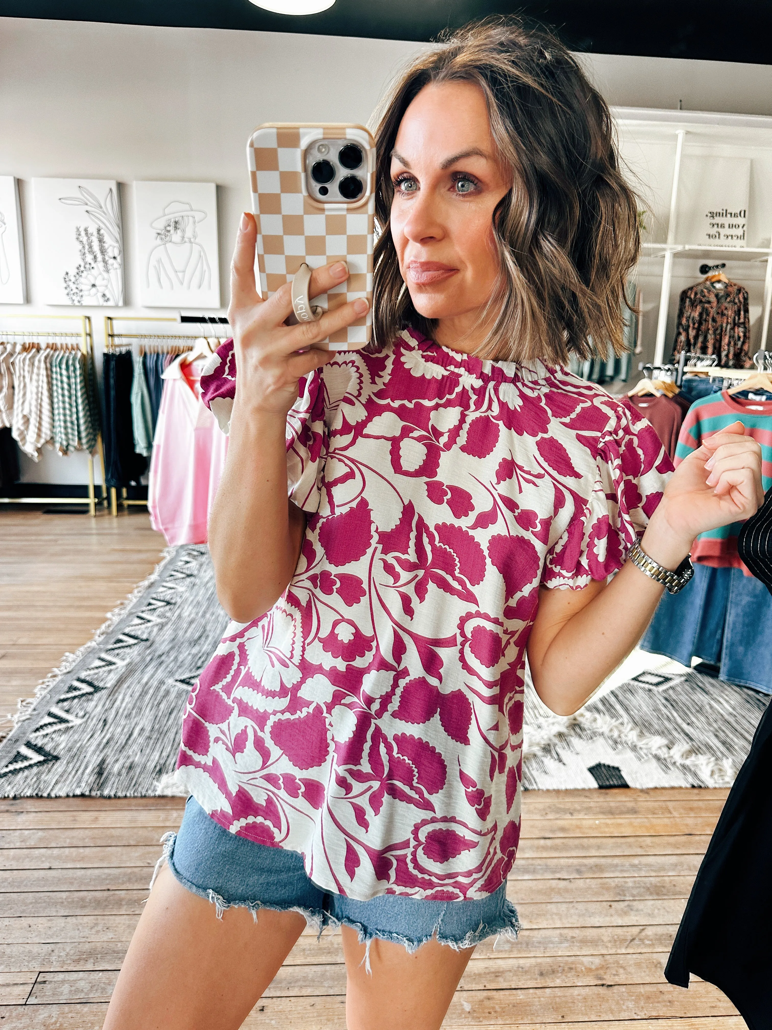 Magenta Floral Dress Top