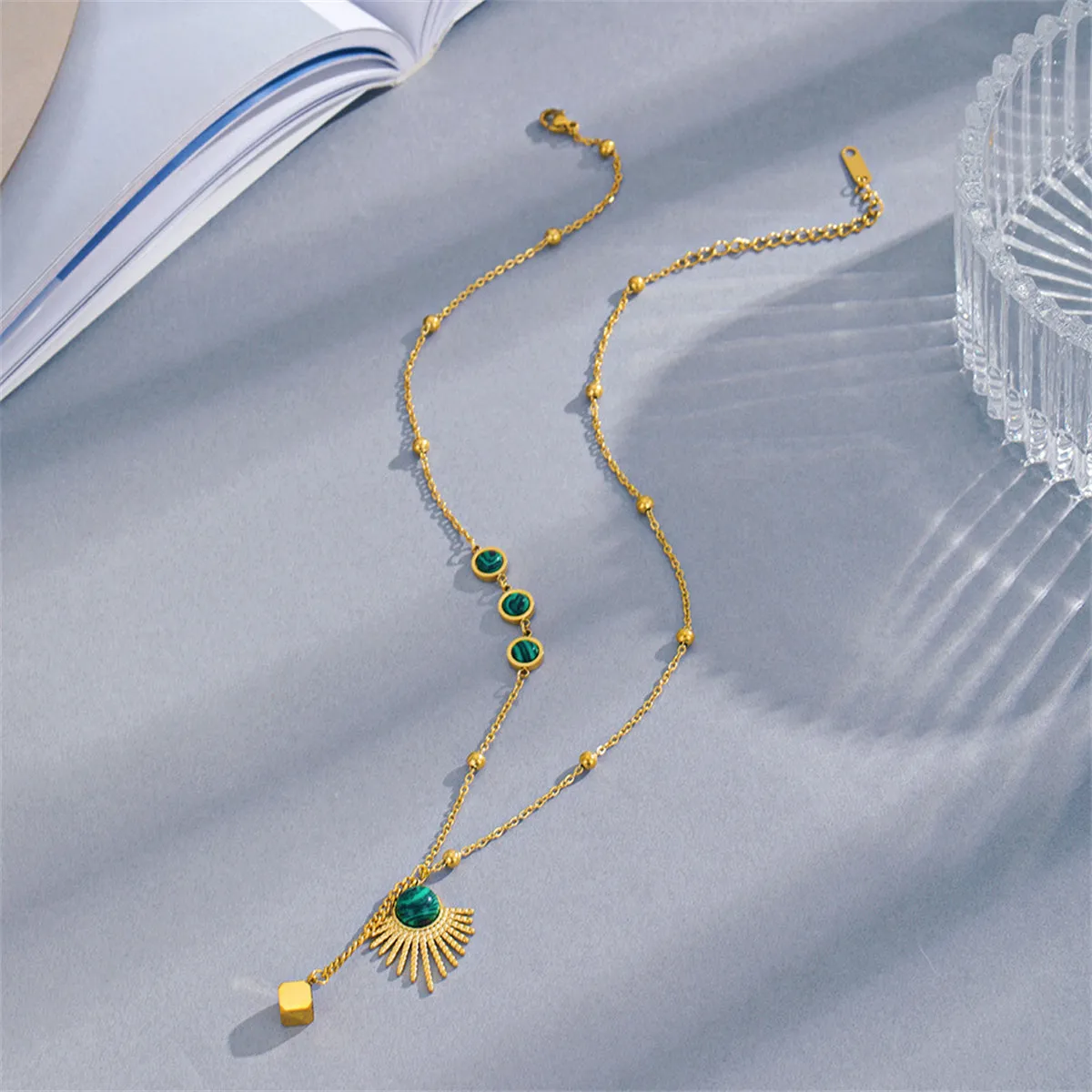 Malachite & 18K Gold-Plated Sun Pendant Necklace