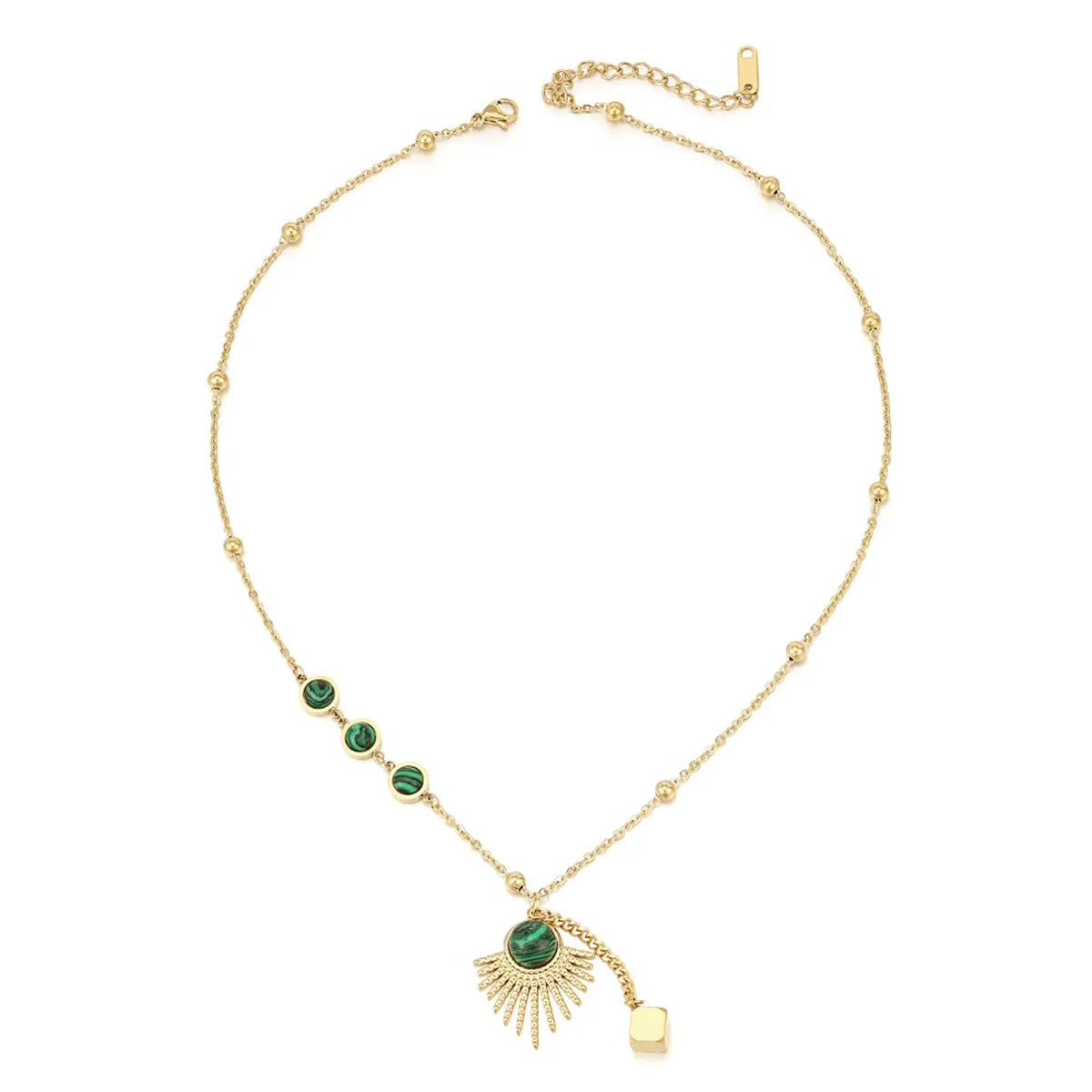 Malachite & 18K Gold-Plated Sun Pendant Necklace
