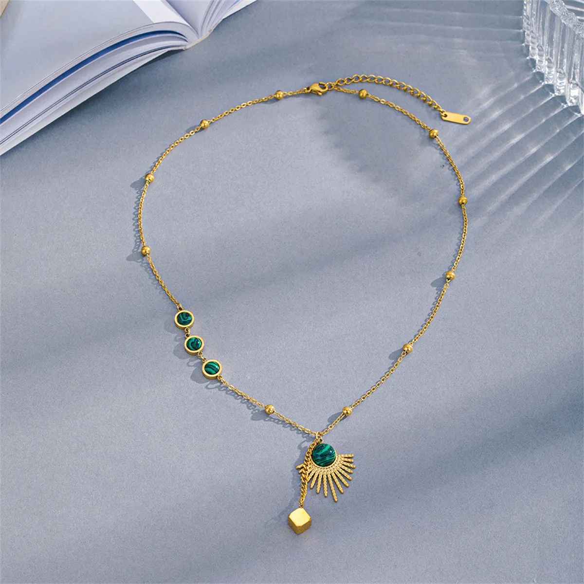 Malachite & 18K Gold-Plated Sun Pendant Necklace
