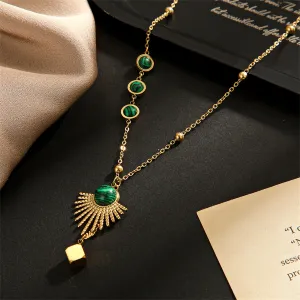 Malachite & 18K Gold-Plated Sun Pendant Necklace