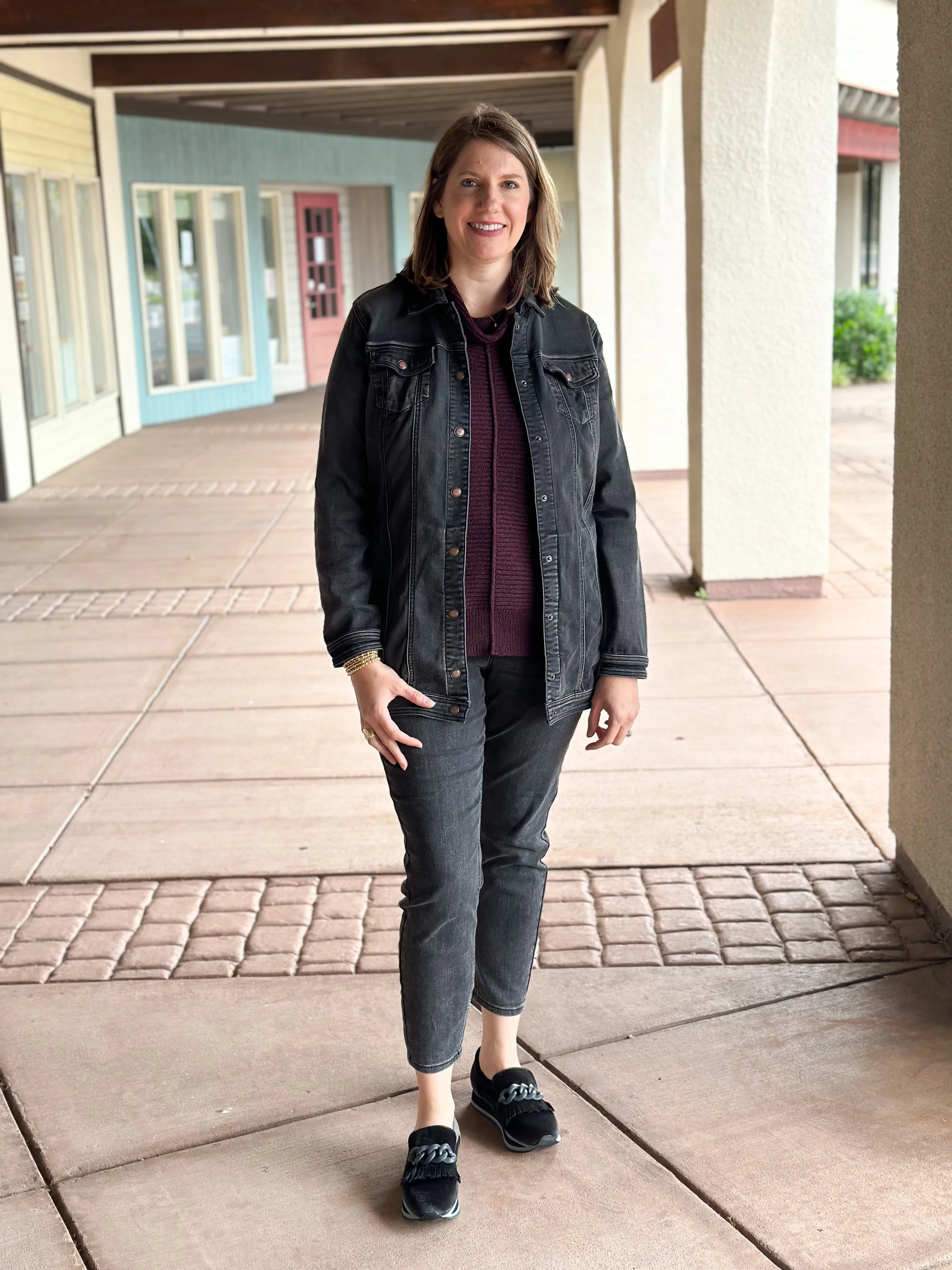 Maxi Jacket With Snap Closure - Muted Black