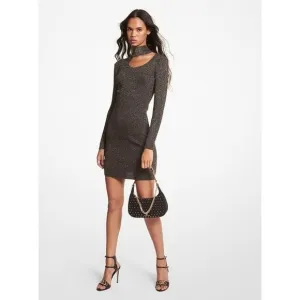 Michael Michael Kors Women's Sz. L Metallic Stretch Long Sleeve Cut Out Dress