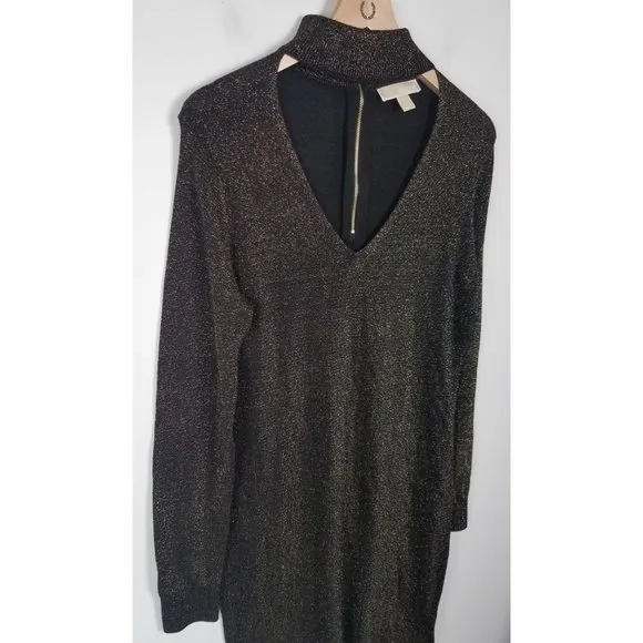 Michael Michael Kors Women's Sz. L Metallic Stretch Long Sleeve Cut Out Dress