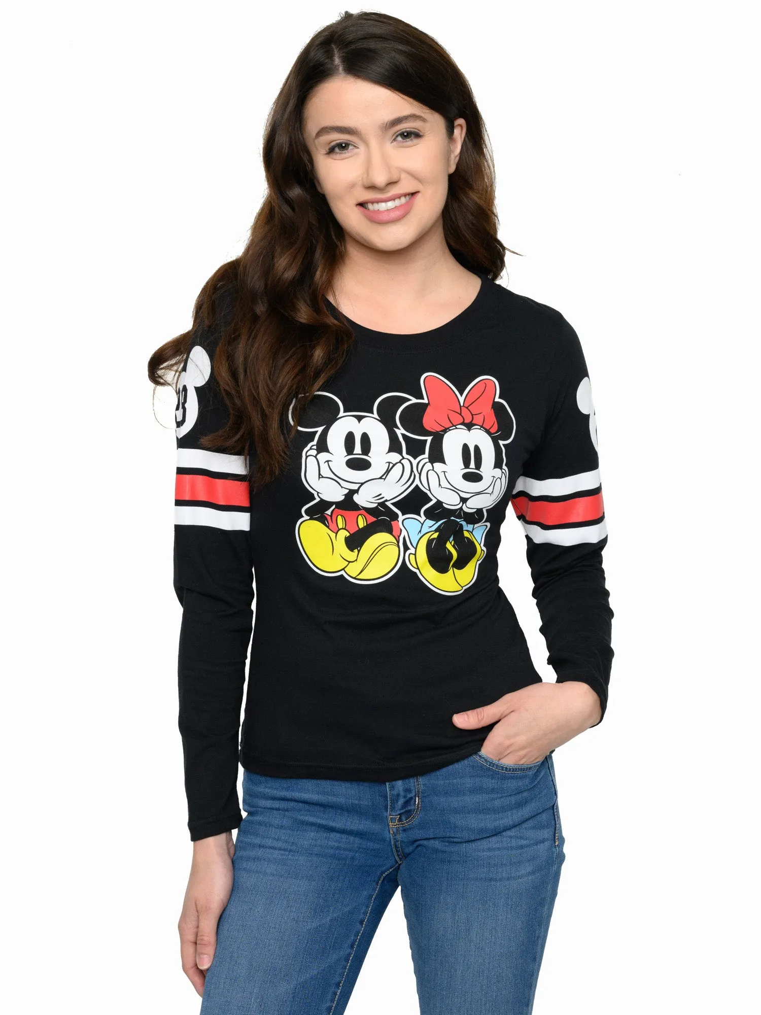 Mickey & Minnie Mouse T-Shirt Long Sleeve Slim Fit Juniors Disney (Size Medium)
