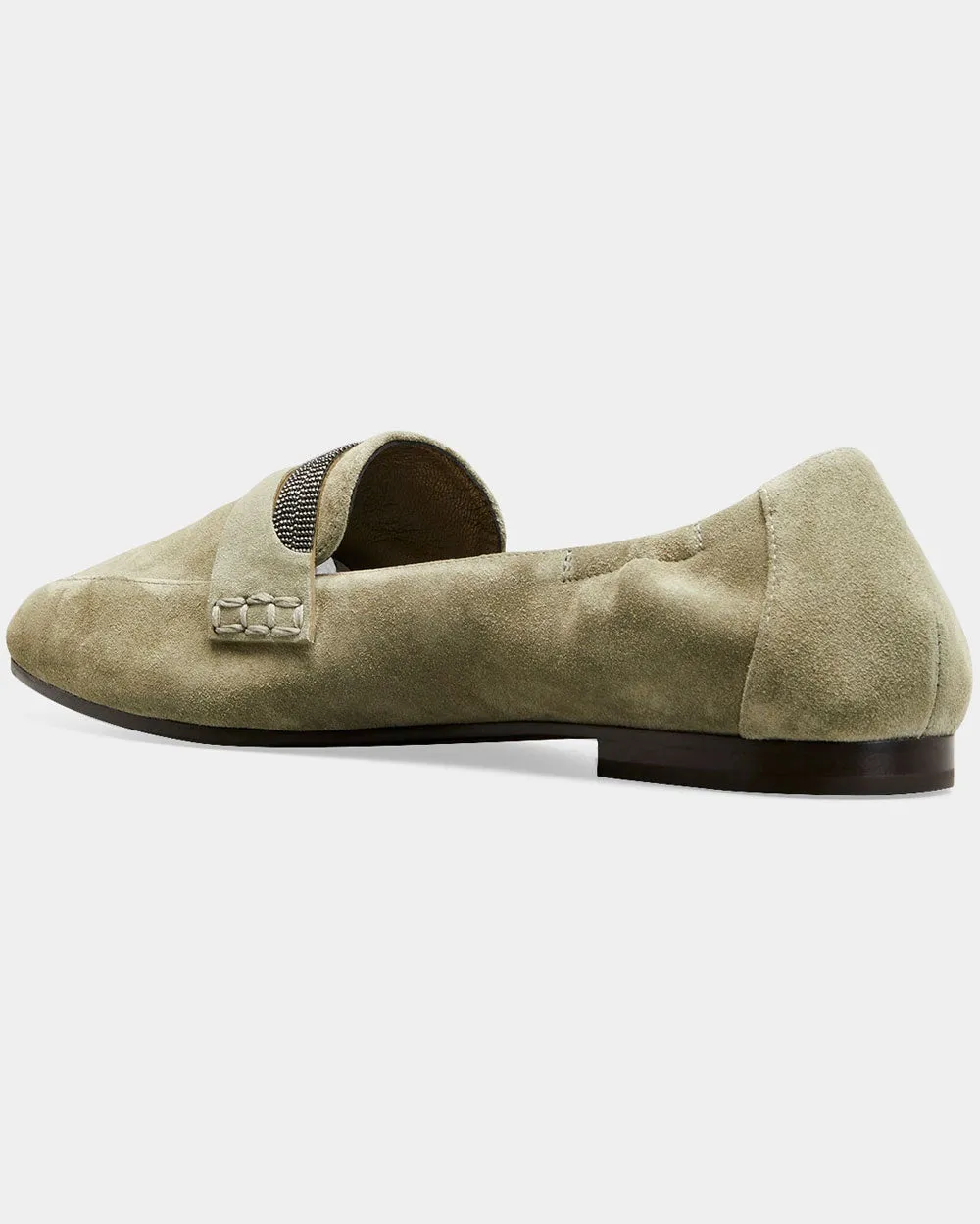 Military Monili Embellished Suede Flat