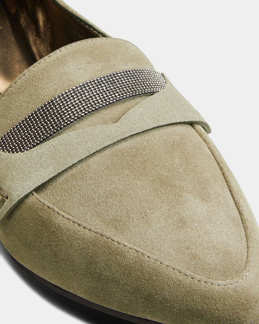Military Monili Embellished Suede Flat