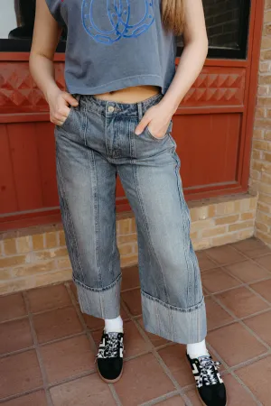 Mineral Washed Denim Cuffed Jeans PH12505