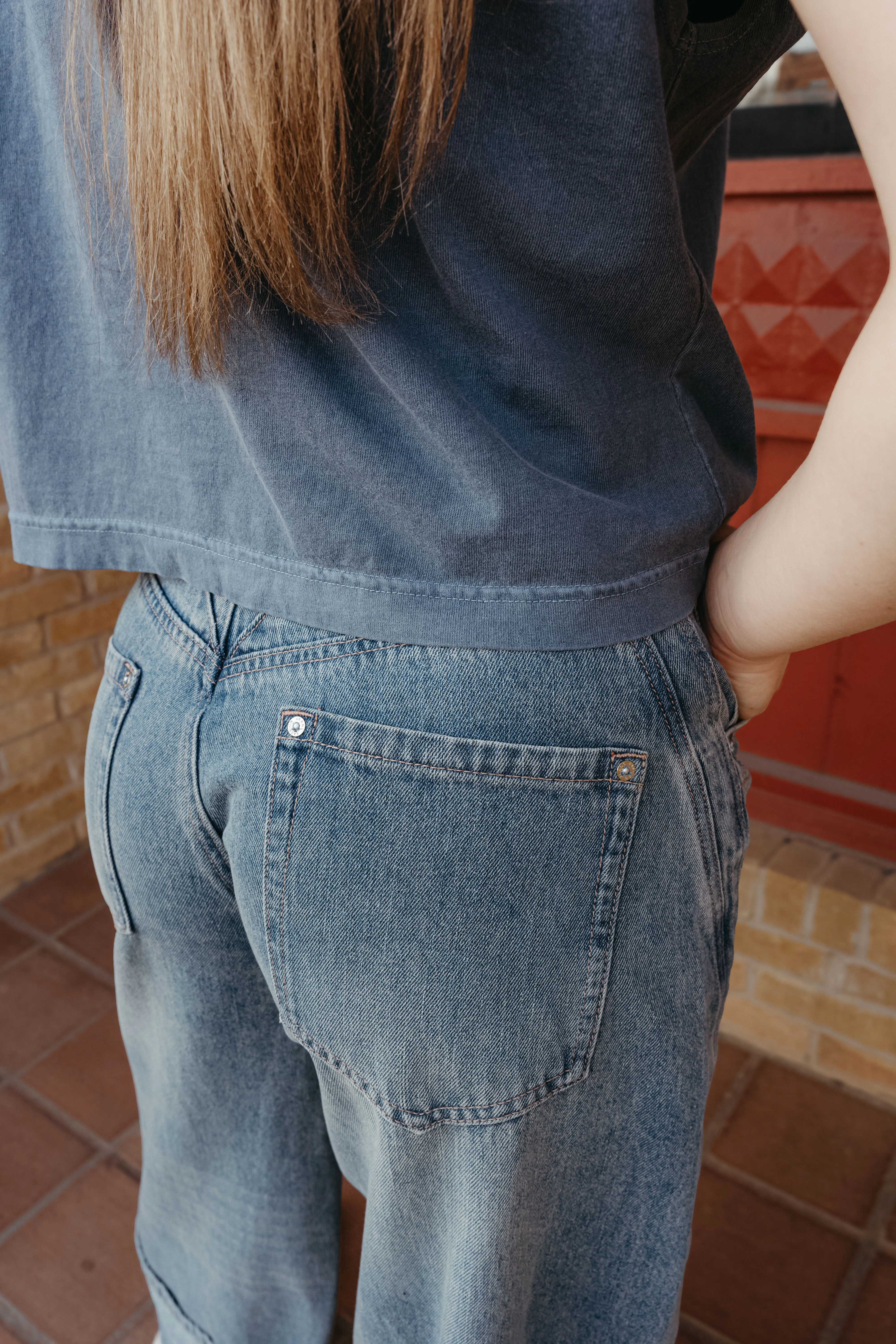 Mineral Washed Denim Cuffed Jeans PH12505