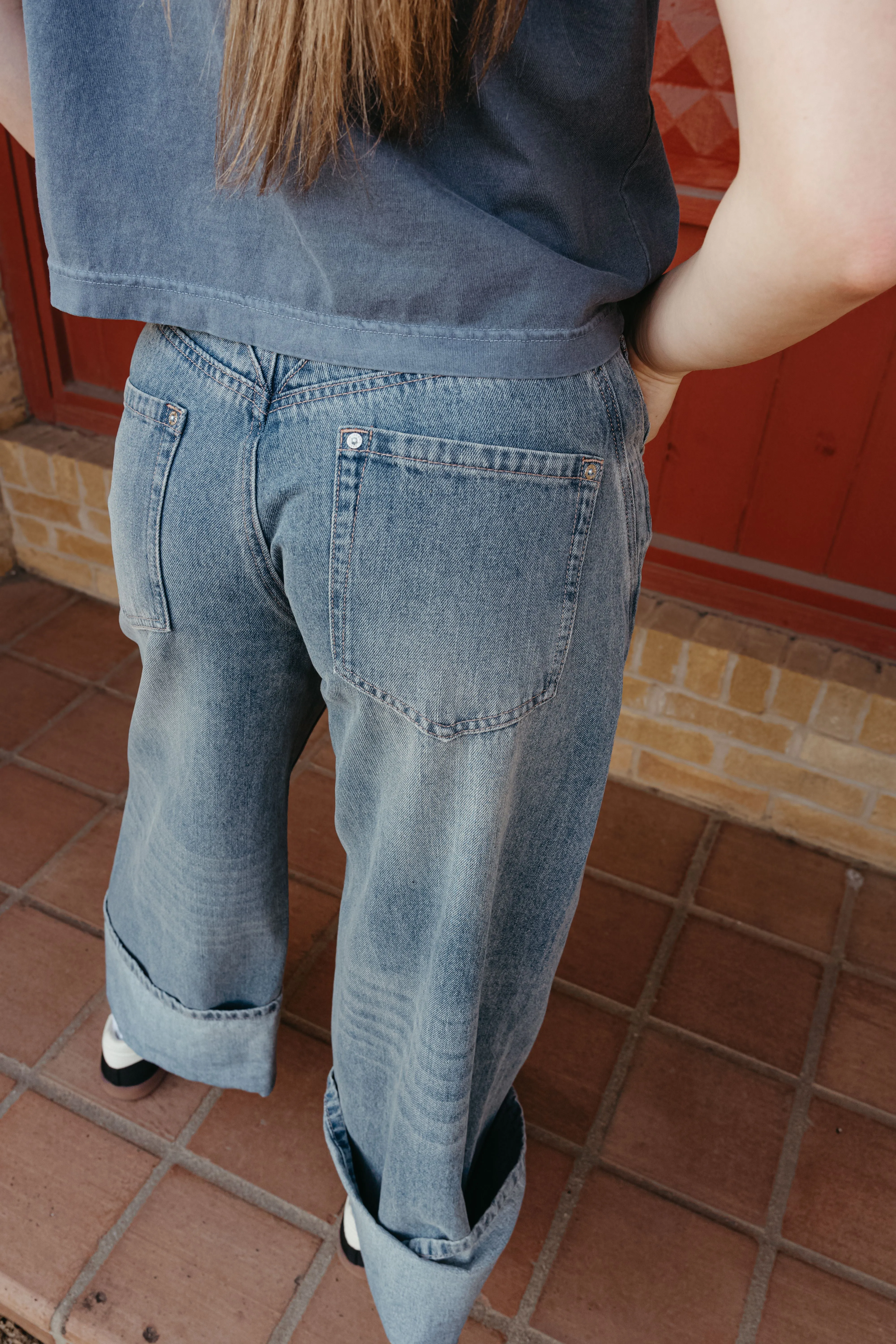 Mineral Washed Denim Cuffed Jeans PH12505
