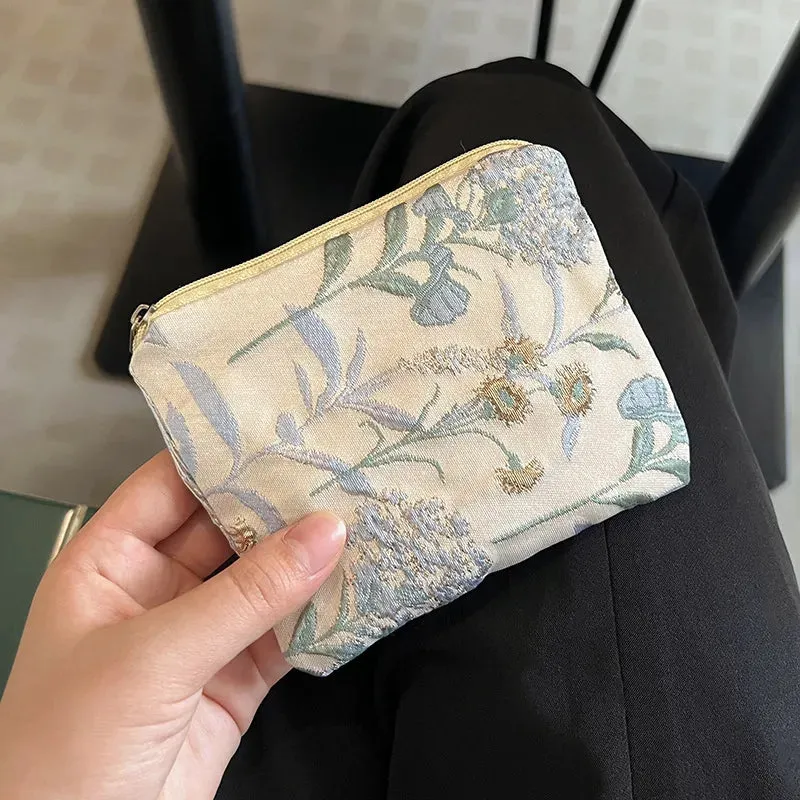 Mini Zipper Coin Purse for Women Cute Floral Clutch Purse Lipstick Bag Key Wallet Travel Makeup Cotton Storage Bag Pouch