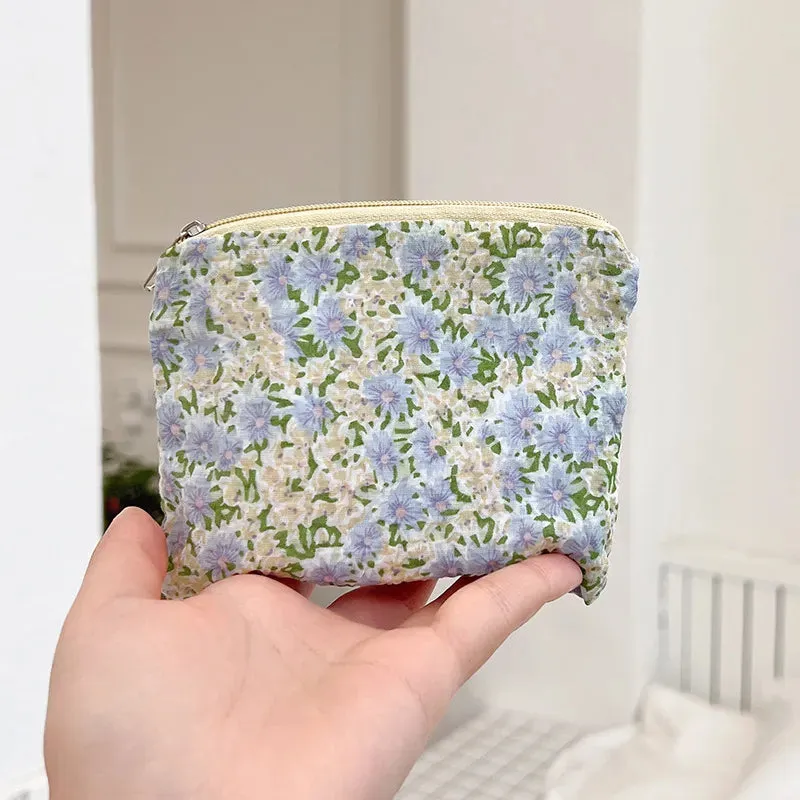 Mini Zipper Coin Purse for Women Cute Floral Clutch Purse Lipstick Bag Key Wallet Travel Makeup Cotton Storage Bag Pouch