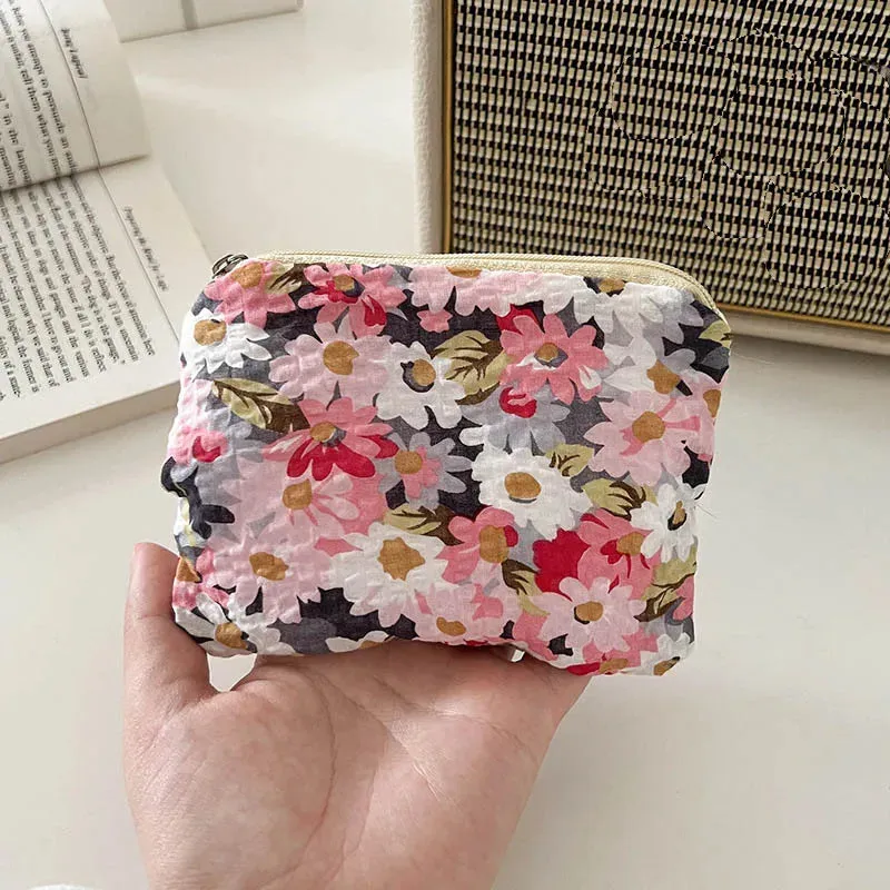 Mini Zipper Coin Purse for Women Cute Floral Clutch Purse Lipstick Bag Key Wallet Travel Makeup Cotton Storage Bag Pouch