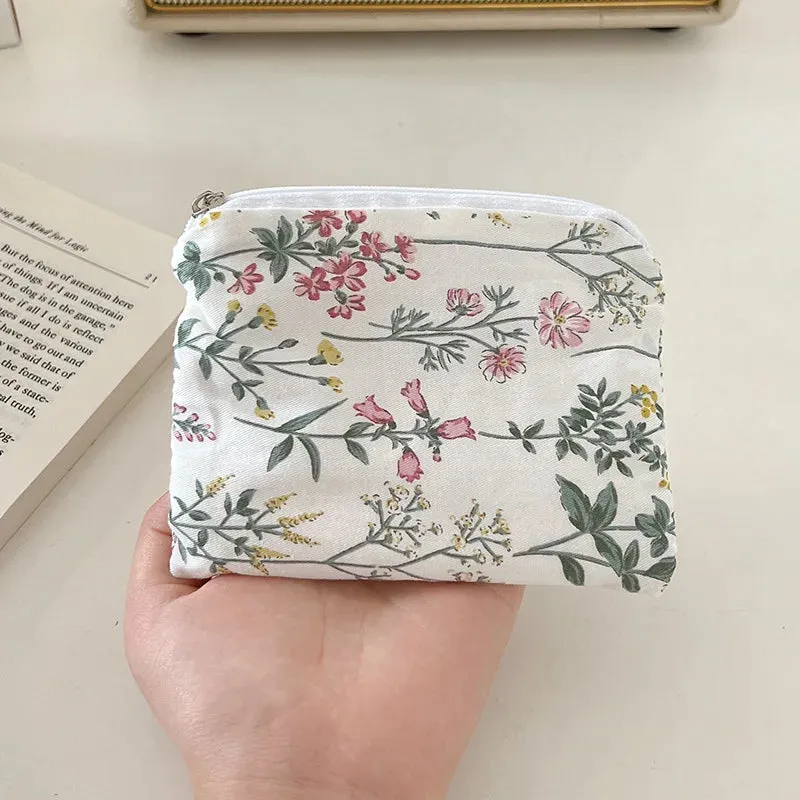 Mini Zipper Coin Purse for Women Cute Floral Clutch Purse Lipstick Bag Key Wallet Travel Makeup Cotton Storage Bag Pouch