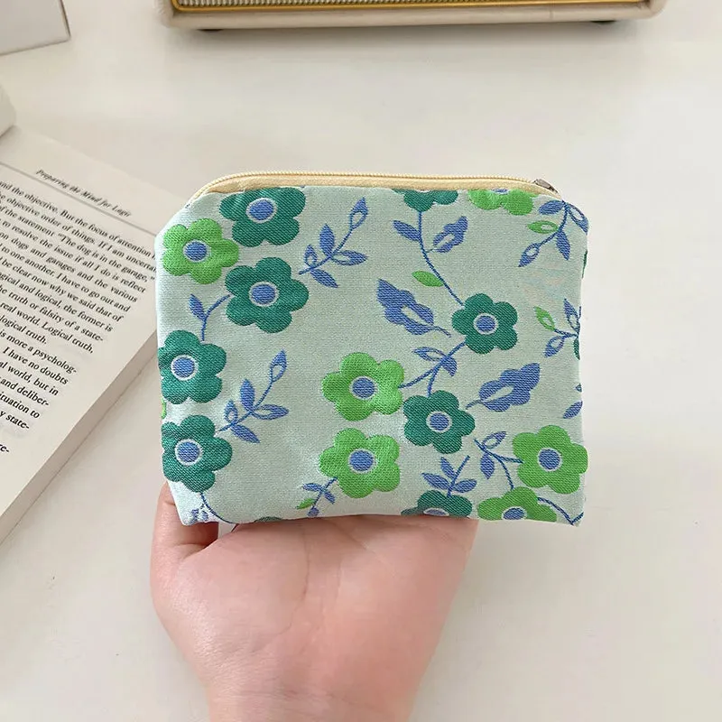 Mini Zipper Coin Purse for Women Cute Floral Clutch Purse Lipstick Bag Key Wallet Travel Makeup Cotton Storage Bag Pouch