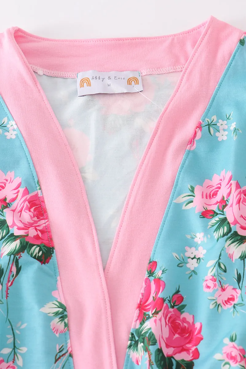 Mint Floral Women Pajamas Robe