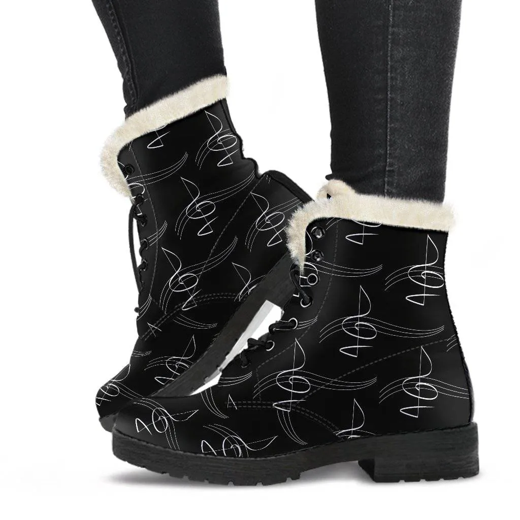 Modern Treble Clef Design Faux Fur Leather Boots Winter Custom shoes