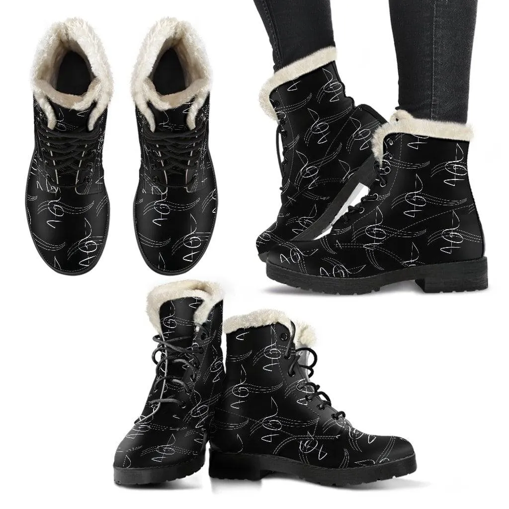 Modern Treble Clef Design Faux Fur Leather Boots Winter Custom shoes