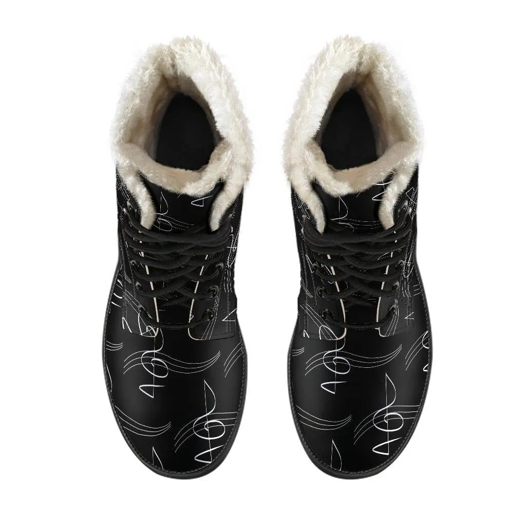 Modern Treble Clef Design Faux Fur Leather Boots Winter Custom shoes