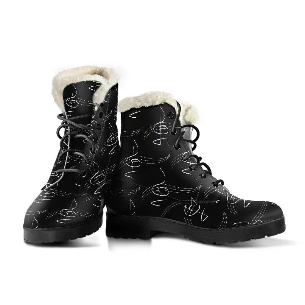 Modern Treble Clef Design Faux Fur Leather Boots Winter Custom shoes