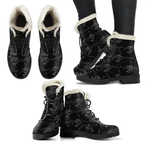 Modern Treble Clef Design Faux Fur Leather Boots Winter Custom shoes