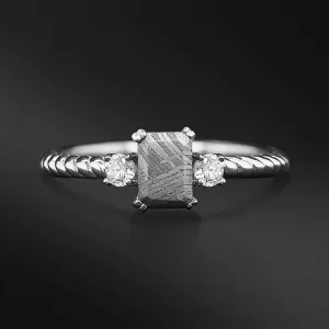 Mon - Engagement Ring for Her with Muonionalusta Meteorite | Diamond Accents | VS1-2 Clarity, G-H color