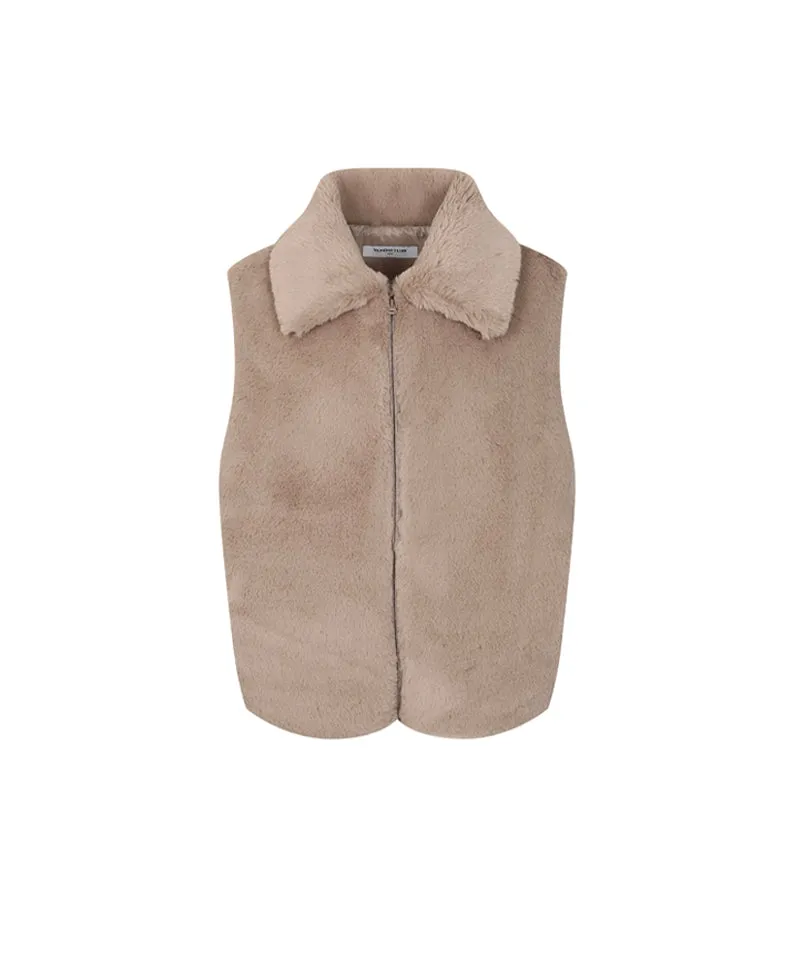Monday Flow Goose Down Cashmere Fur Vest - Beige