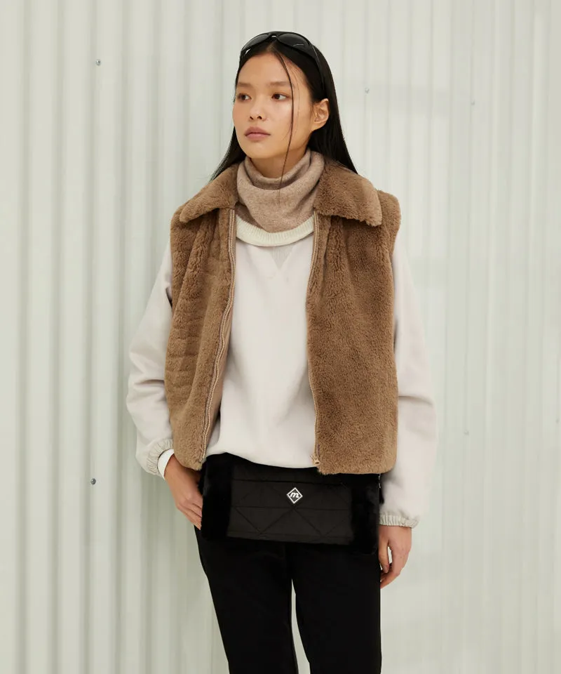 Monday Flow Goose Down Cashmere Fur Vest - Beige