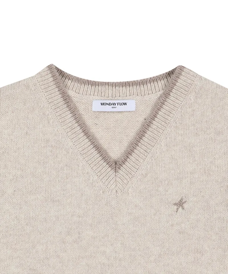 Monday Flow Logo Warm Knit Vest - Beige