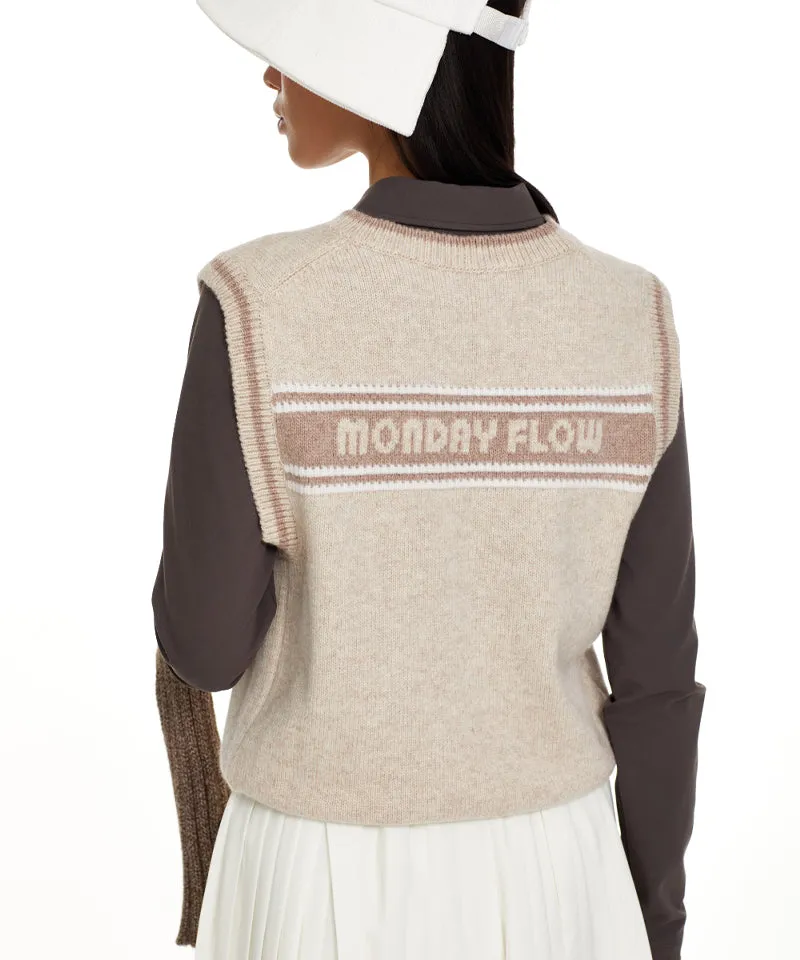 Monday Flow Logo Warm Knit Vest - Beige