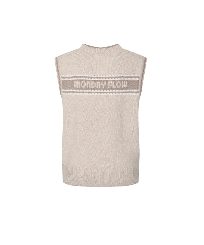 Monday Flow Logo Warm Knit Vest - Beige