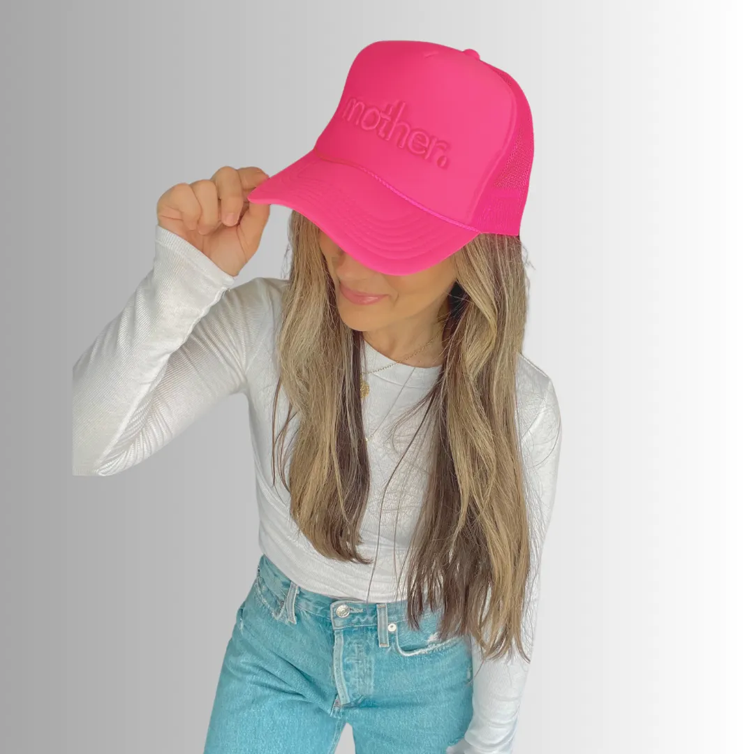 Mother Embroidered Trucker Hat -  Neon Pink