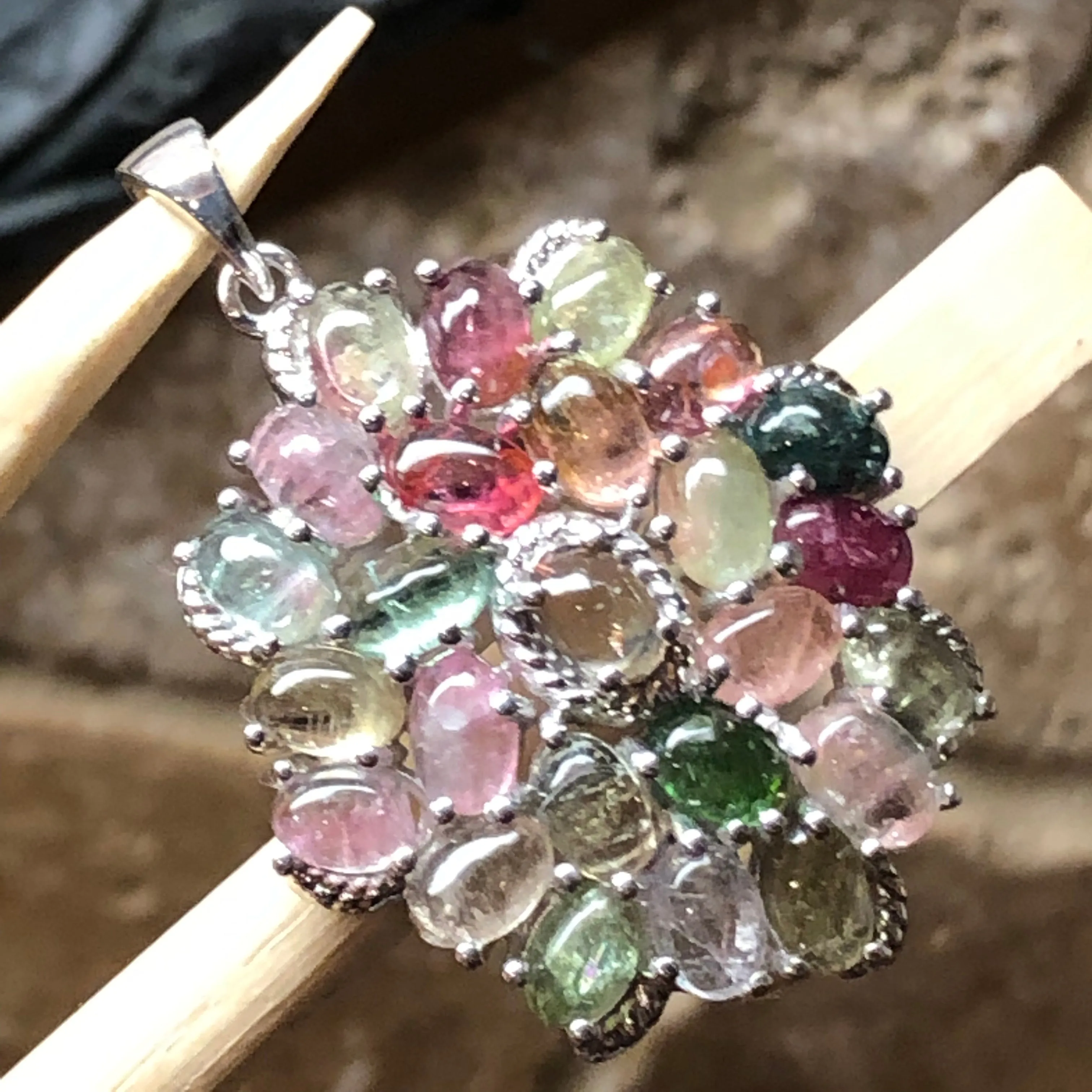 Natural Tourmaline 925 Solid Sterling Silver Pendant 40mm